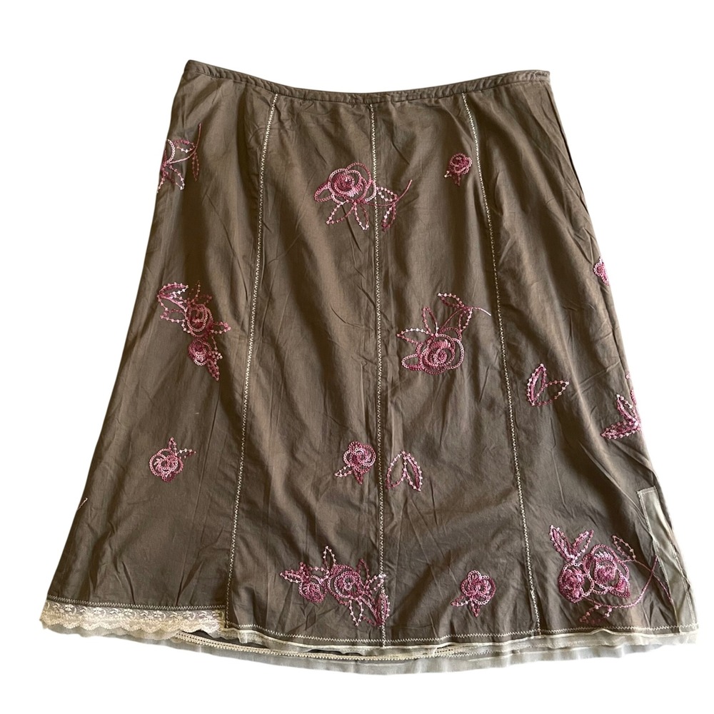 J. Jill Skirt Women 16T Brown Pink Floral Embroidered Lace Boho Cottagecore